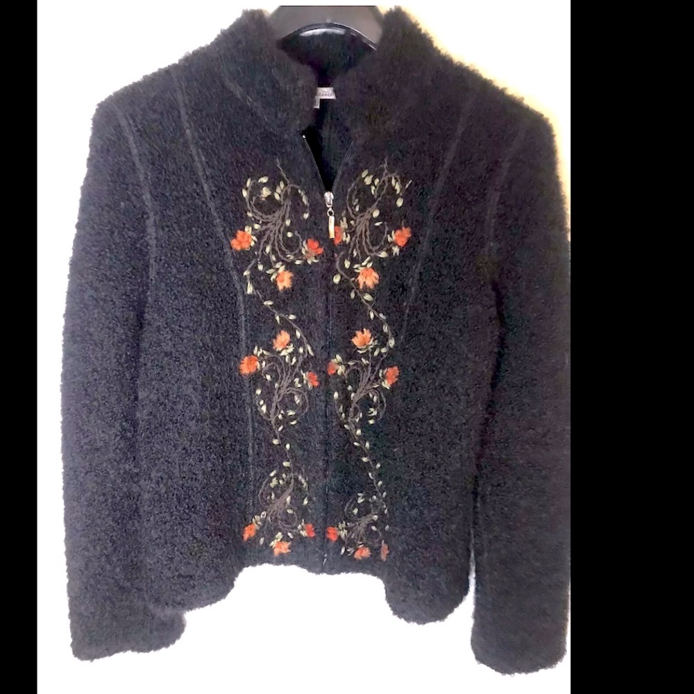 Alpaca Peru Caamano Zip Front Jacket Floral Sz